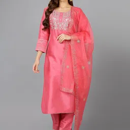 KALINI Women Ethnic Motifs Embroidered Regular Thread Work Kurta with Trousers & With Dupatta-picture-25