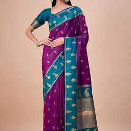 House of Pataudi Woven Design Zari Saree with Unstitched Blouse-picture-39