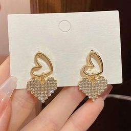 VAGHBHATT Gold-Plated Artificial Stones Studded Heart Shaped Drop Earrings-picture-0