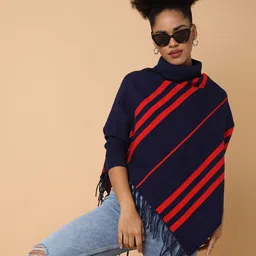SHOWOFFFF Women Striped Poncho with Fringed Detail-picture-29