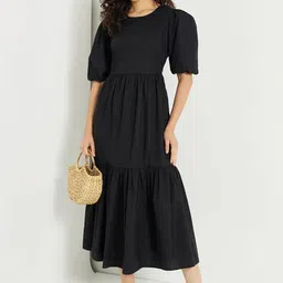 Femvy Women Round Neck Fit & Flare Midi Dress-image-90