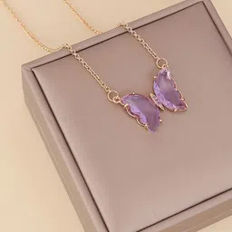 Zaphariq Gold-Plated Crystals Studded Butterfly Shaped Minimal Necklace image 5