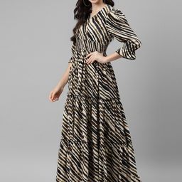 Krunal Raiyani Women V-Neck Striped Fit & Flare Midi Dress-picture-9