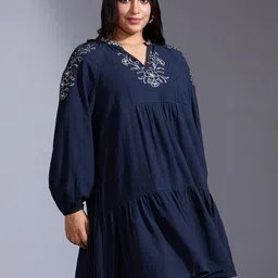 20Dresses Women Embroidered Raglan Puff Sleeve V-Neck Cotton Fit & Flare Mini Dress-picture-13
