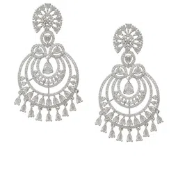 Gemron Jewel Rhodium-Plated Cubic Zirconia Studded Circular Shaped Drop Earrings image 4