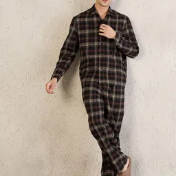 Sweet Dreams Checked Shirt Collar Pure Cotton Shirt & Pyjamas-image-79