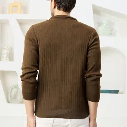 kvetoo Men Self Design Collared Neck Brown Sweater image 2
