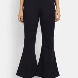 next one Women Flared Blue Viscose Rayon Trousers image 1