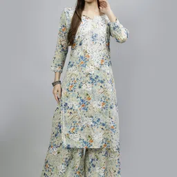 Seva Chikan Women Ethnic Motifs Embroidered Regular Chikankari Kurta with Palazzos-picture-26