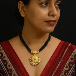 NINAMAAYRA Gold-Plated Artificial Stones & Beads Mani Mala Thushi Mangalsutra-picture-22