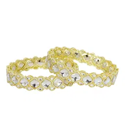 ZULKA Pack Of 2 Gold Plated Kundan & Zircon Stone Studded Bangles image 5