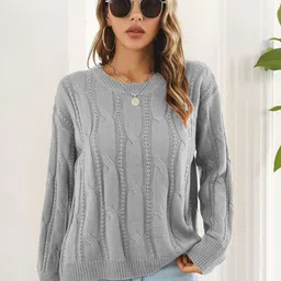 HERE&NOW Women Round Neck Cable Knit Pullover-picture-26