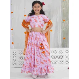 Little Bansi Girls Printed Ready to Wear Cotton Lehenga & Blouse With Dupatta-picture-28