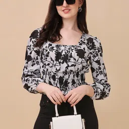 Honky Tonky Floral Printed Square Neck Top-image-4