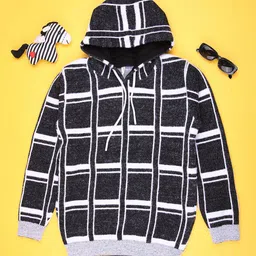 V-Mart Boys Checked Printed Hooded Pullover Sweaters-picture-26