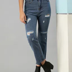 SHOWOFFFF Women Comfort Straight Fit High-Rise Highly Distressed Light Fade Jeans-picture-32