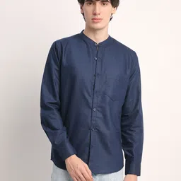 THE BEETEL HOUSE Men Smart Regular Fit Band Collar Solid Cotton Casual Shirt image 2