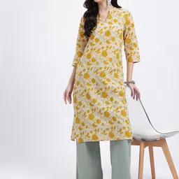 Anouk Rustic Floral Print Mandarin Collar Straight Kurta image 4