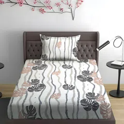 WEAVE AND DECOR White & Black Floral Microfiber 300 TC Single Bedsheet Set-2.28 m x 1.52 m-image-37