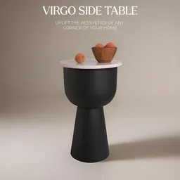 Qdore Home Black & White Marble & Metal Round Bedside Table-picture-25