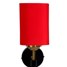 Devansh Red & Gold-Toned Metal Traditional Cylinder Shaped Wall Lamp image 3