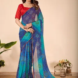 saretramall Bandhani Printed Gotta Patti Saree With Blouse Piece-image-6