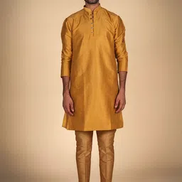 Dulha Ghar Mandarin Collar Raw Silk Jacquard Straight Kurta With Trousers-picture-10