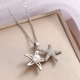 Estailo fashion Women Silver-Plated Stones-Studded Starlight Sparkling Pendant With Chain image 2
