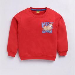 Hopscotch Boys Red & Blue Graphic Printed Round Neck Long Sleeves Cotton Sweatshirt-picture-23