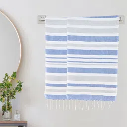 KLOTTHE Blue Striped Pure Cotton 233 GSM 2 Pieces Adult Bath Towels-59 Inch X 29.5Inch-image-0