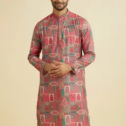 Manyavar Ethnic Motifs Printed Mandarin Collar Straight Kurta With Trousers image 4