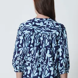 Feel Clath Print Mandarin Collar Cotton Top image 5