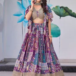 ETHNIC PLUS Embroidered Sequinned Semi-Stitched Lehenga & Unstitched Blouse With Dupatta-picture-21