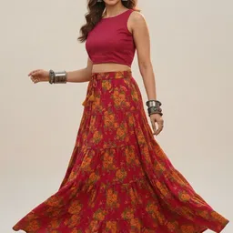 Varanga Printed Pure Cotton Flared Maxi Skirt-picture-38