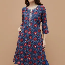 Melange by Lifestyle Women Printed Keyhole Neck Flared Sleeves Mirror Work Anarkali Kurta-picture-43