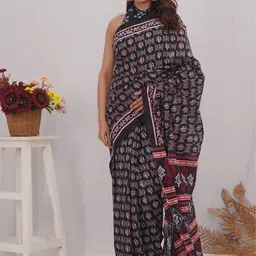 shivanya  handicrafts Shivanya Handicrafts Floral Pure Cotton Block Print Saree-picture-32