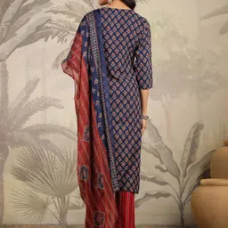 KALINI Floral Printed Straight Kurta With Trousers & Dupatta image 5