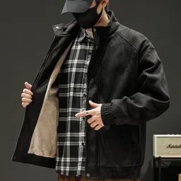 HERE&NOW Men Mock Collar Solid Bomber Jacket-picture-31