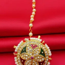 NIKYANKA Gold-Plated Artificial Stones Studded Maang Tikka Head Jewellery image 1