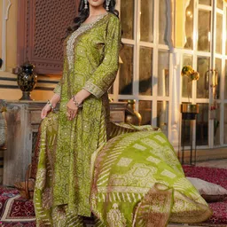 KALINI Women Ethnic Motifs Embroidered Regular Thread Work Kurta Set With Dupatta image 2