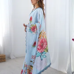 KALINI Women Floral Printed Mirror Work Saree image 4