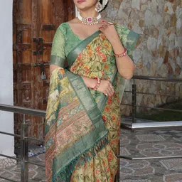 Mitera Floral Printed Zari Cotton Tissue Shimmer Saree With Unstitched Blouse Piece image 5