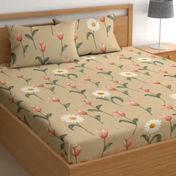 CG HOMES Brown & White Floral 180 TC Cotton Double Bedsheet Set 2.20 m X 2.20 m-picture-34