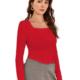 S.K.C Women Square Neck Fitted Crop Top image 5