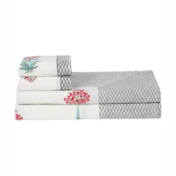 Rajasthan Decor White & Red Printed Pure Cotton 210 TC King Bedsheet Set 2.5 m x 2.7 m image 3