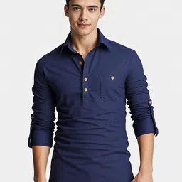 BHUVIKOO Spread Collar Roll-Up Sleeves Cotton Short Kurta-picture-36