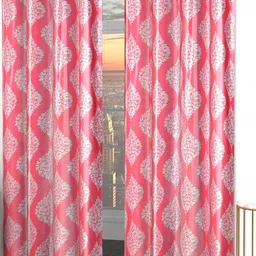 GEET CREATIONS Pink & White Set of 2 Printed Room Darkening Long Door Eyelet Curtain-picture-29