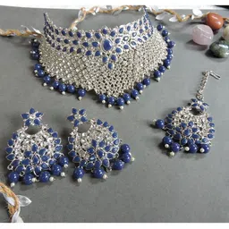 Anouk Rhodium-Plated Stone Studded & Beaded Jewellery Set image 1