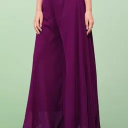 molikonic Women Regular Fit Yellow Georgette Trousers-picture-28