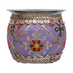 eCraftIndia Red & Purple 3 Pieces Stainless Steel Karwa Chauth Thali Set image 3